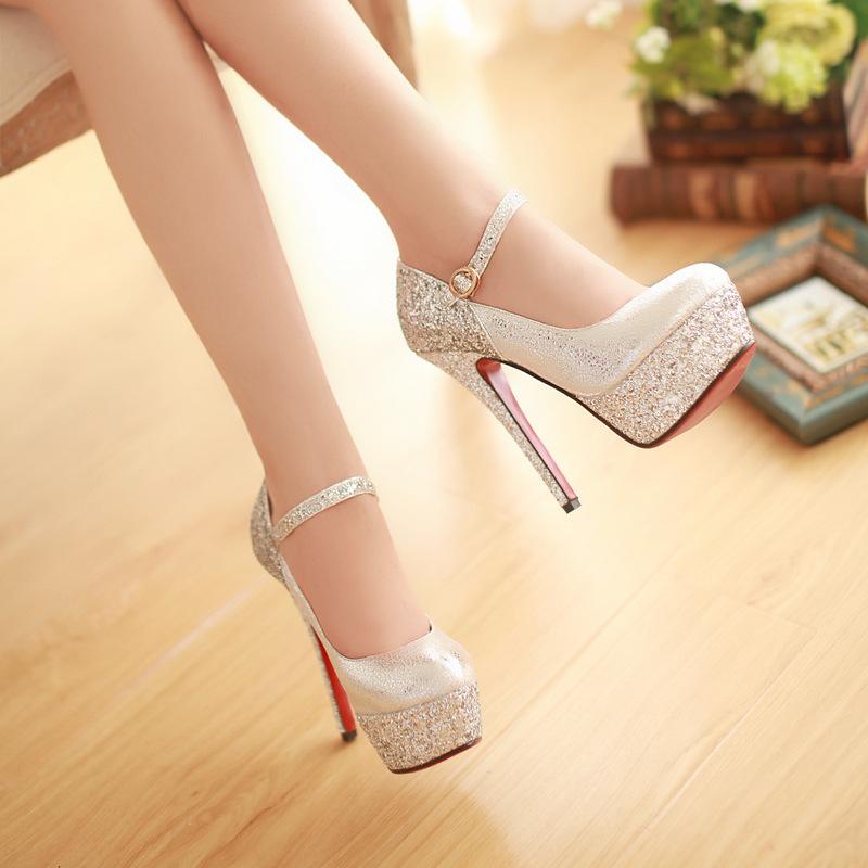 Charming Rhinestone Stiletto Heel Round Toe Ankle Strap High Heels Party Shoes