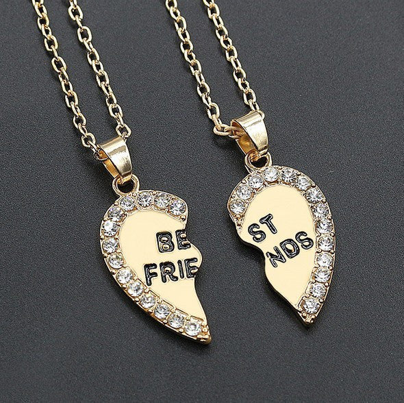 Part Love Shape Best Friends Fashion Pendants Diamond Necklace