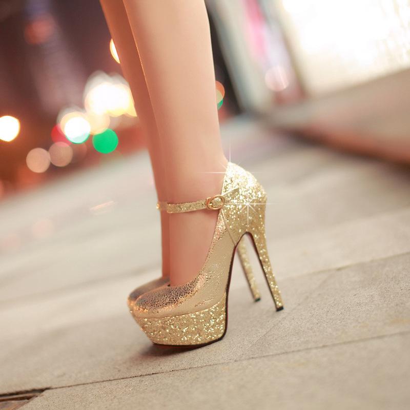 Charming Rhinestone Stiletto Heel Round Toe Ankle Strap High Heels Party Shoes