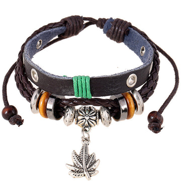 Maple Leaf Pendant Leather Bracelet