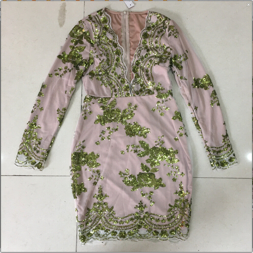 Beautiful Embroidery V Neck Short Bodycon Dress