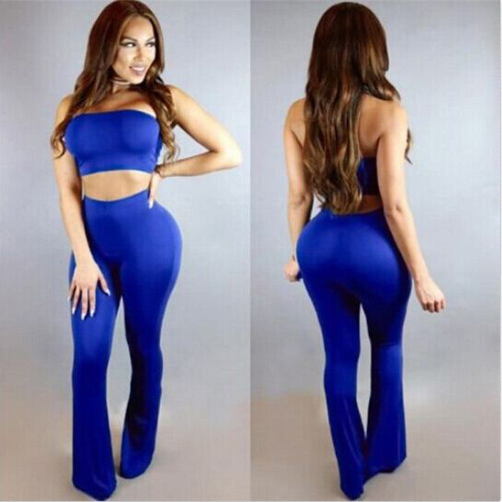 Strapless Crop Top Bell-bottomed Pant Two Pieces Set