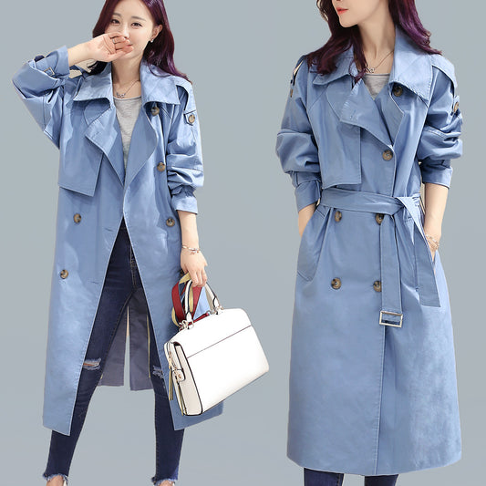 Double Breasted Lapel Collar Pockets Long Coat