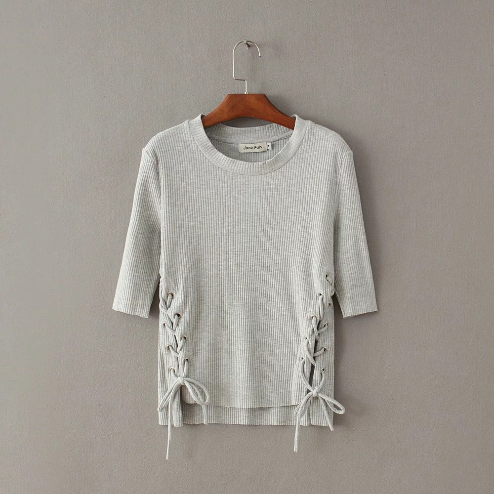 Fashsion Side Lace Up Pull Over Sweater