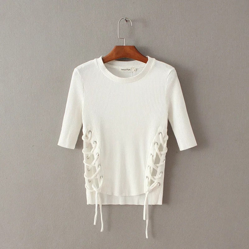 Fashsion Side Lace Up Pull Over Sweater