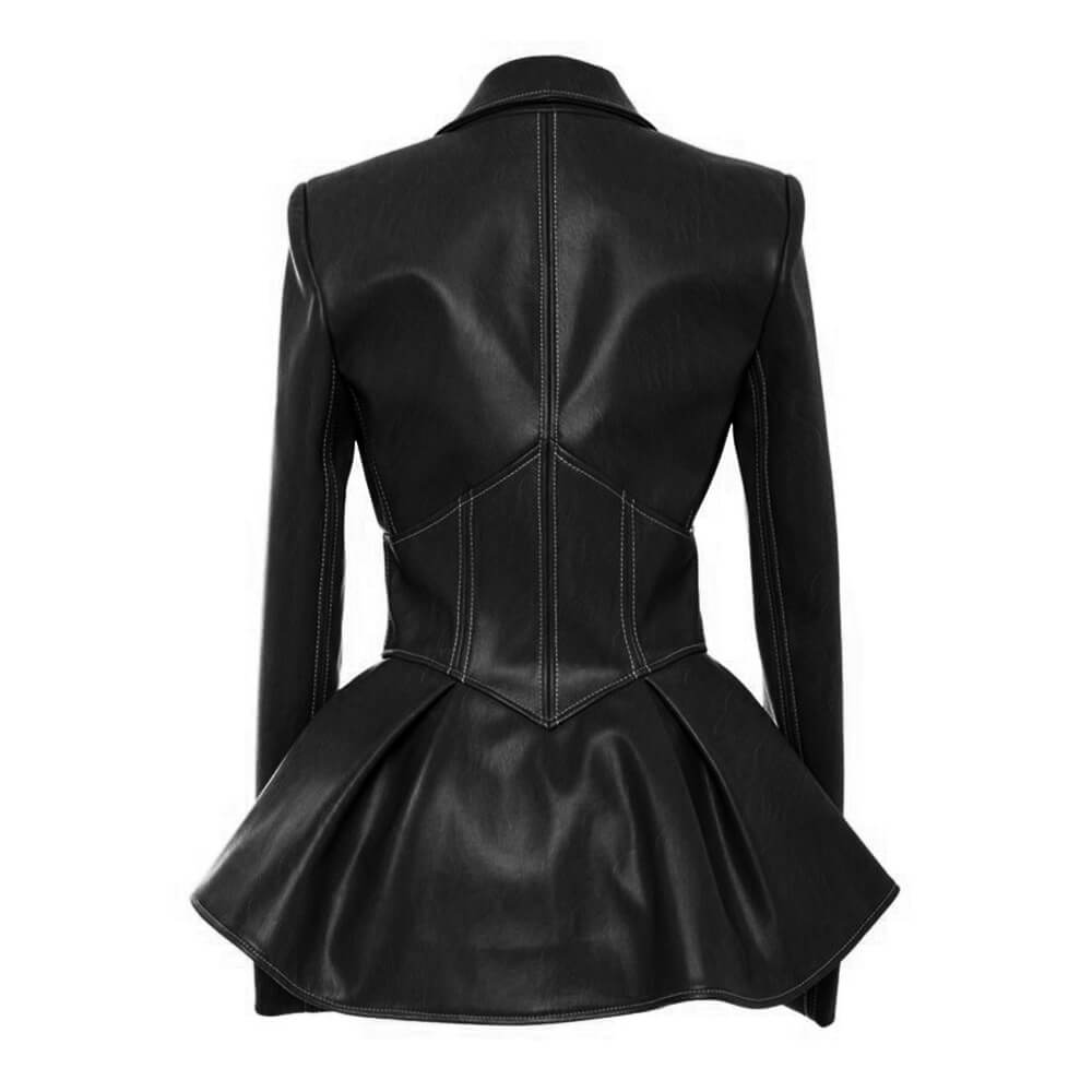 PU Faux Leather Zipper Blazer