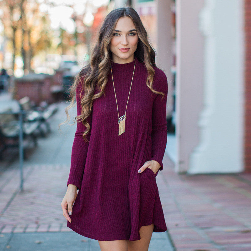 Fashion Loose Style Ribbed-Knit Short Sweater Dress