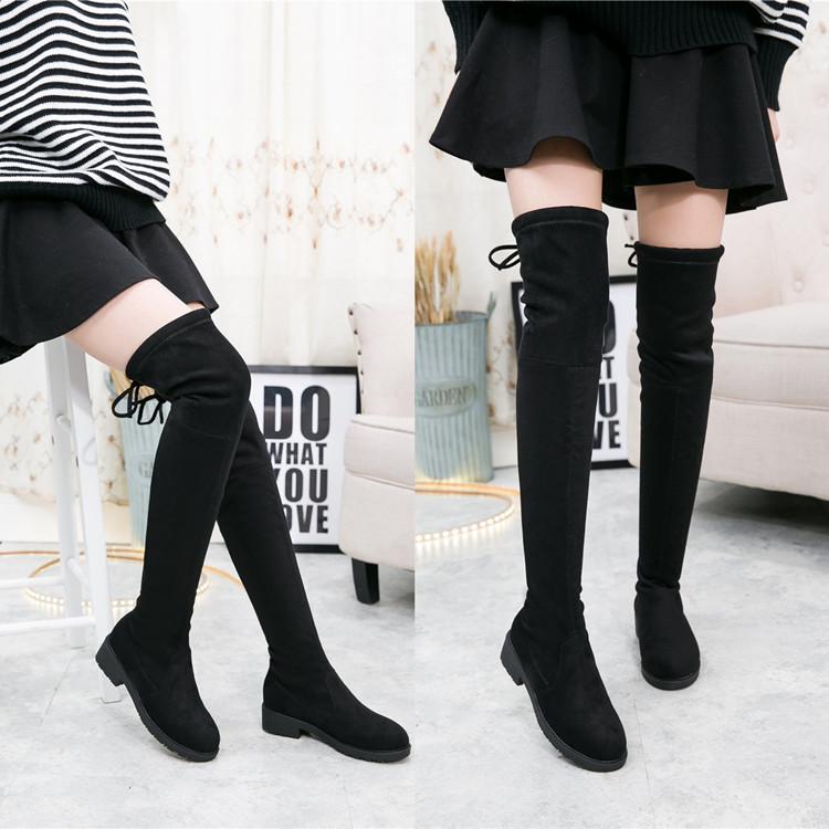 Sexy Black Elastic Over Knee High Boots