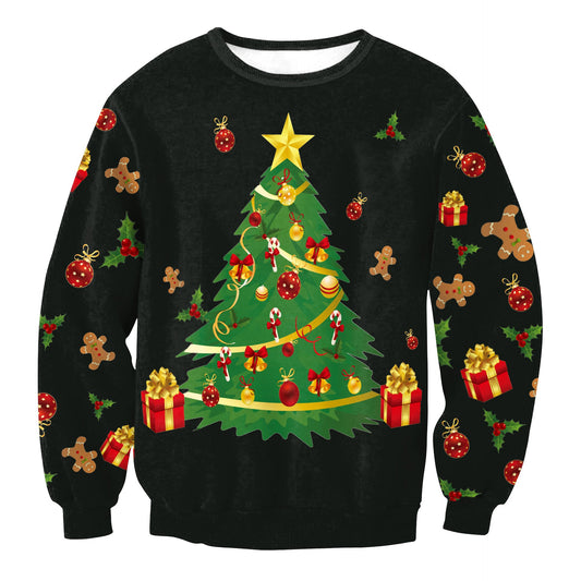 Scoop Christmas Tree Print Women Loose Sweatshirt