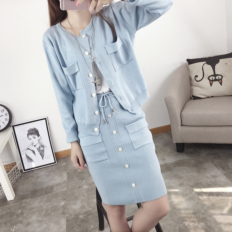 Scoop Long Sleeves Drawstring Knee-length Two Pieces Dress