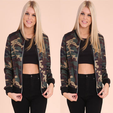 Camouflage Zippered Scoop Short Coat