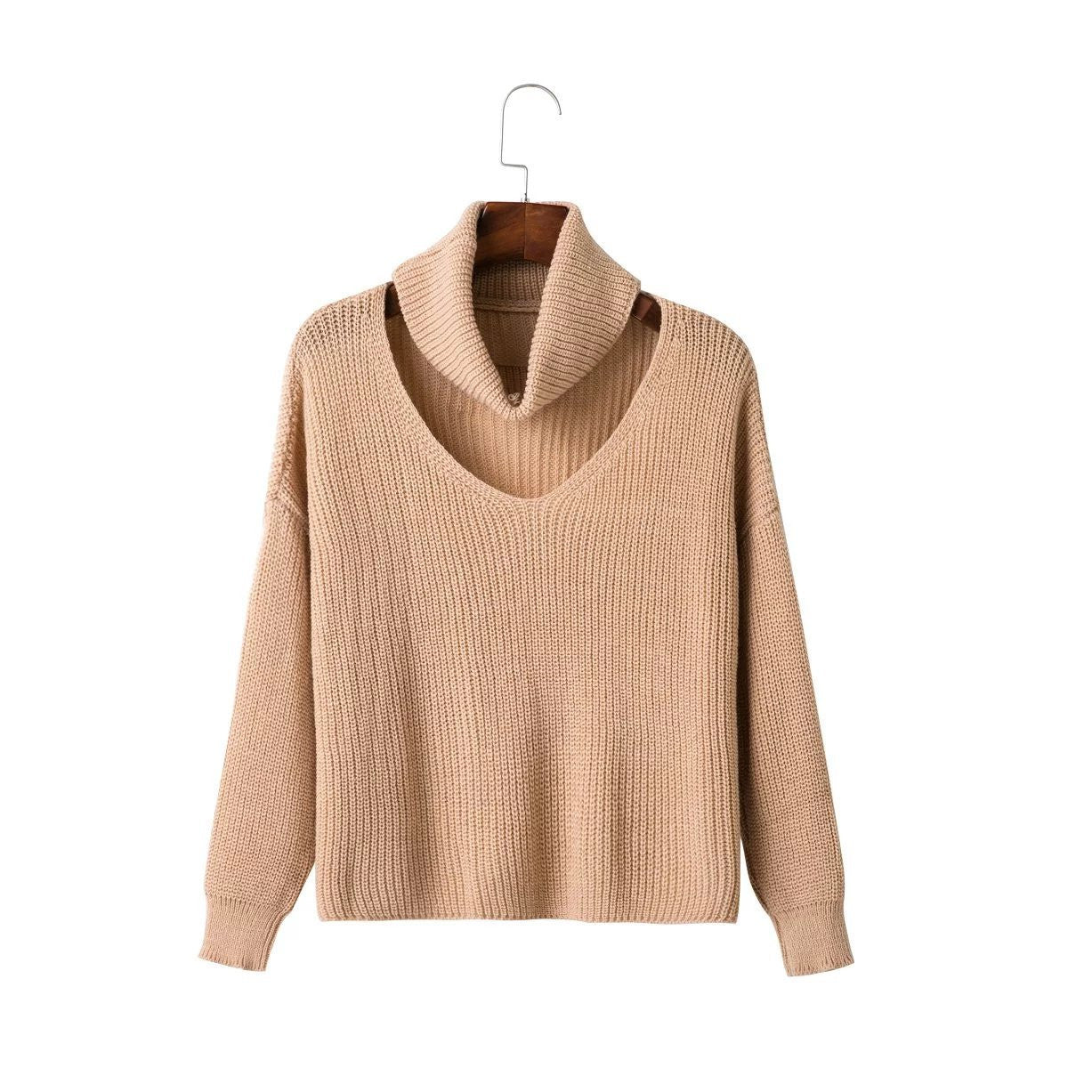 Fashion High Neck Hollow Out Pullover Knitting Sweater