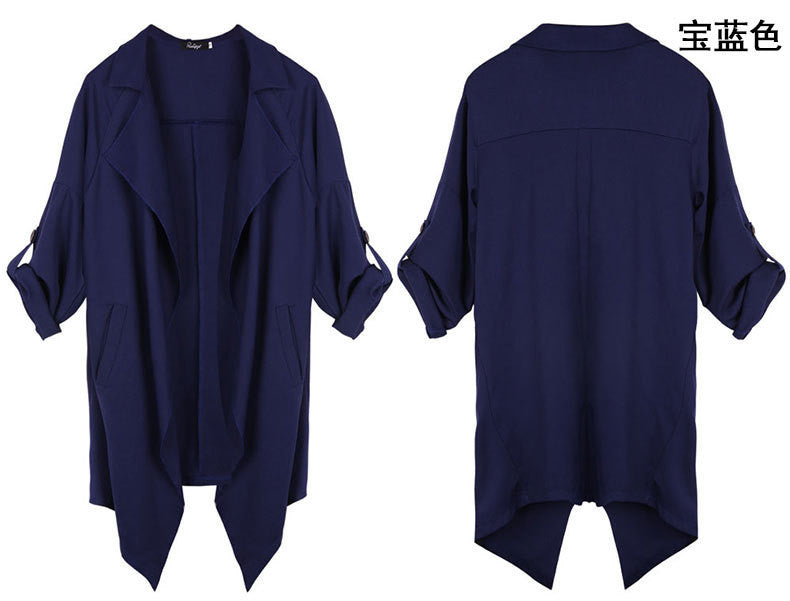 Lapel Irregular Long Sleeves Pure Color Coat
