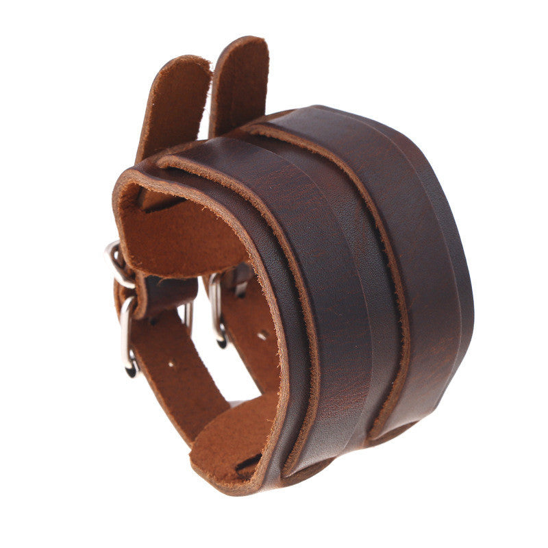 Double Belt Buckle Wide Leather Braclet