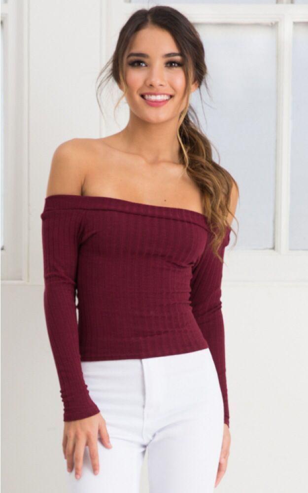 Sexy Ribbed-Knit Off-Shoulder Long Sleeve Slim Crop Top