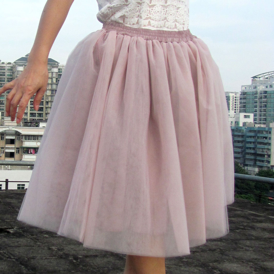 Lovely 7 Layers Pleated Flared Veil Skirt