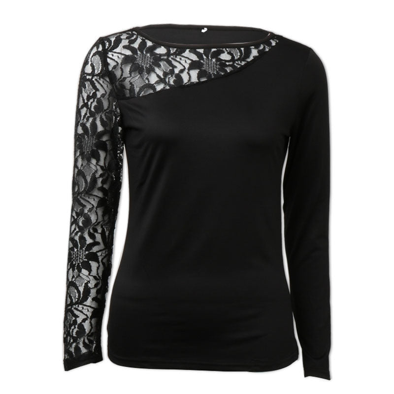 Personality Black Lace Patchwork Long Sleeve Blouse