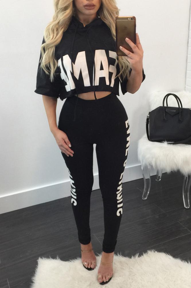 Letter Print Short T-shirt with Skinny Pants Two Pieces Set