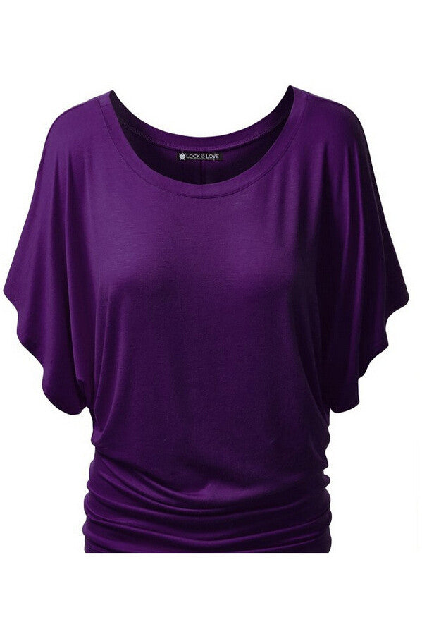 Scoop Pure Color Short Bat-wing Sleeves Loose T-shirt