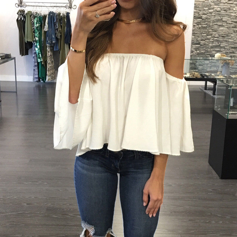 Sexy Off Shoulder Long Sleeve Chiffon Loose Blouse