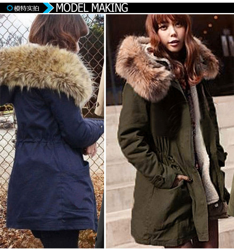Wool Hooded Long Sleeves Thick Slim Cotton Coat