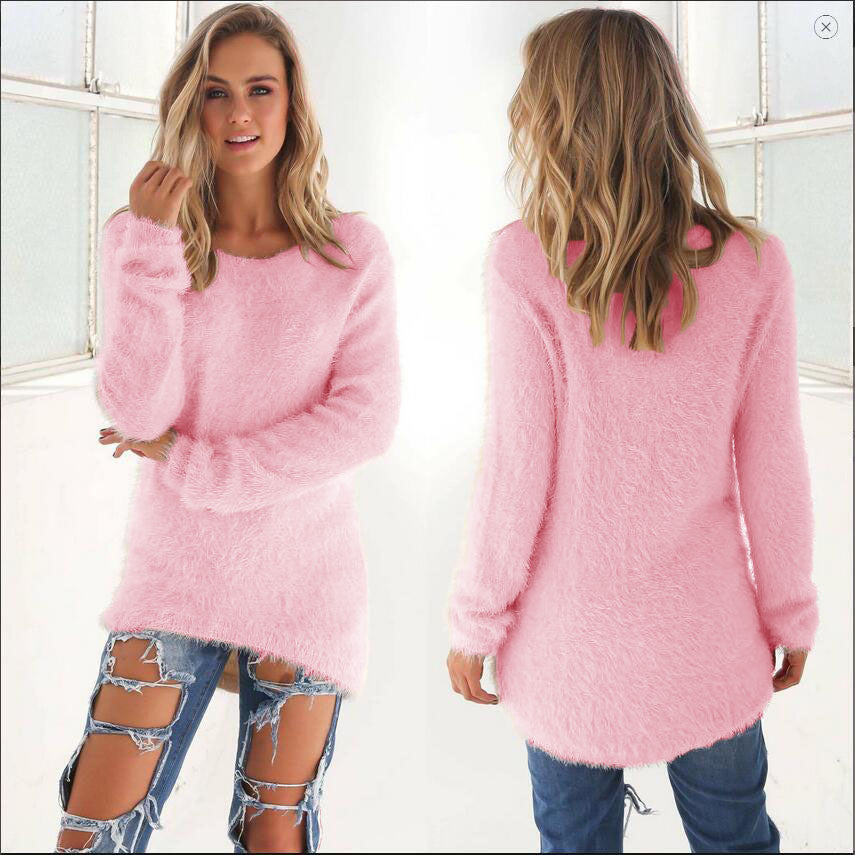 Fashion Pure Color Long Sleeve Sweater