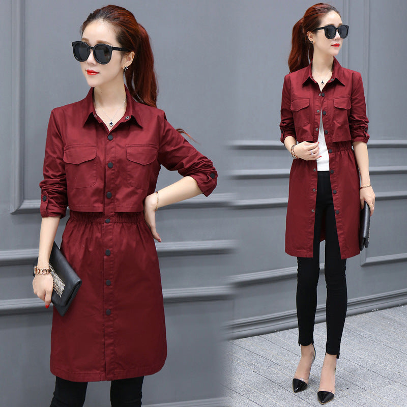 Stand Collar Button Pockets Decorate Slim Long Coat