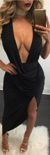 Backless Halter V-neck Irregular Bodycon Dress