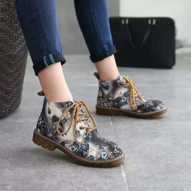 Casual Flower Printed Fashion Short Martin Boots