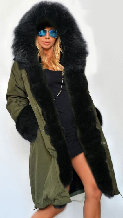 Zipper Hooded Faux Fur Cuff Long Cotton Coat - May Your Fashion - 4