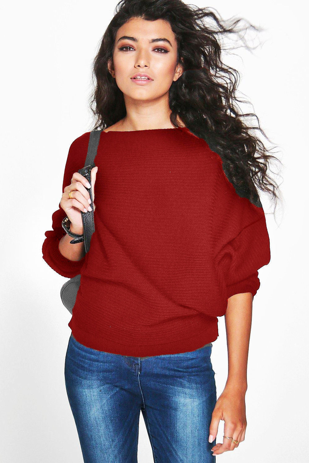 Fashion Loose Bat Sleeve Boat Neck Knit Women's Sweater