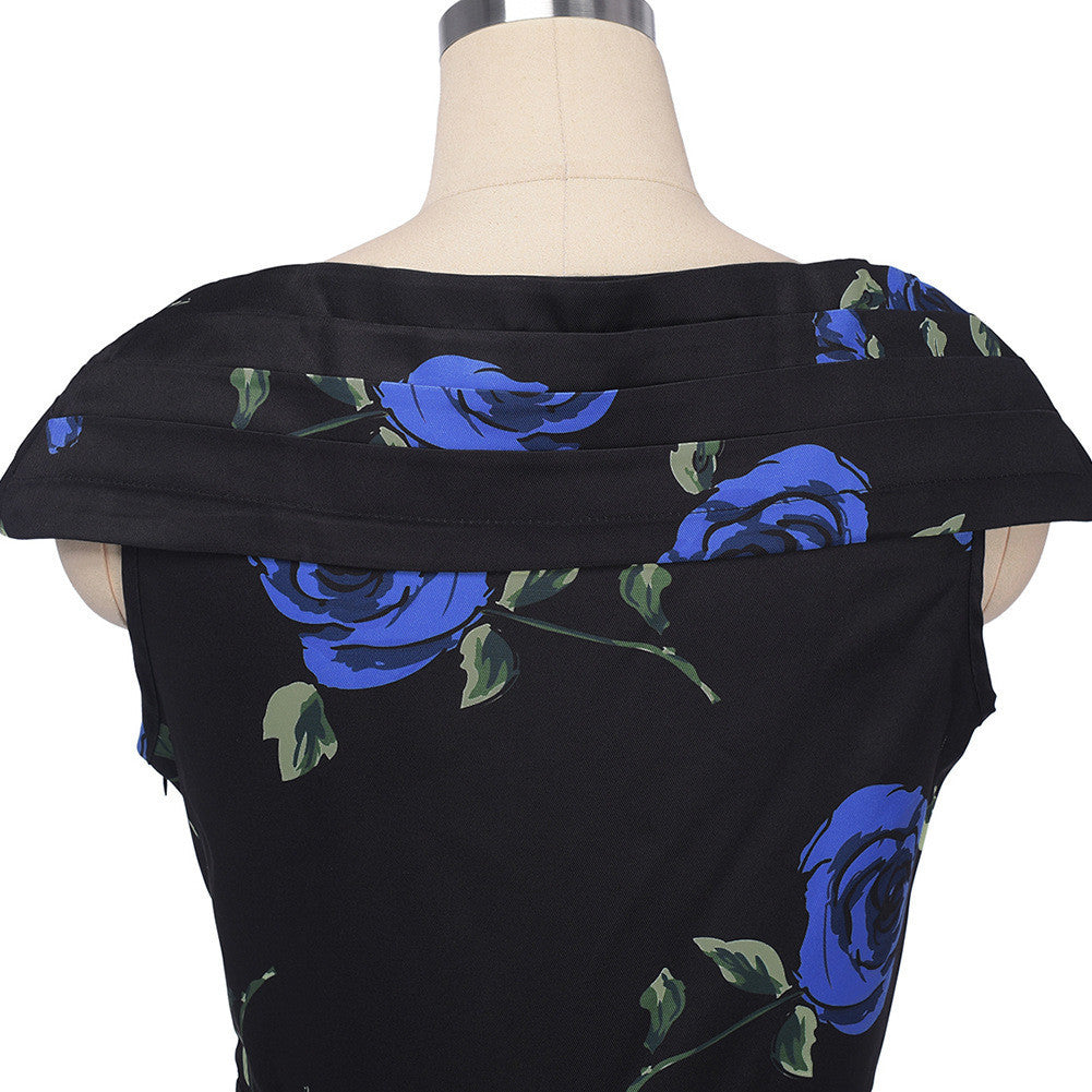 Retro A-Line Roses Print Short-Sleeved Dress