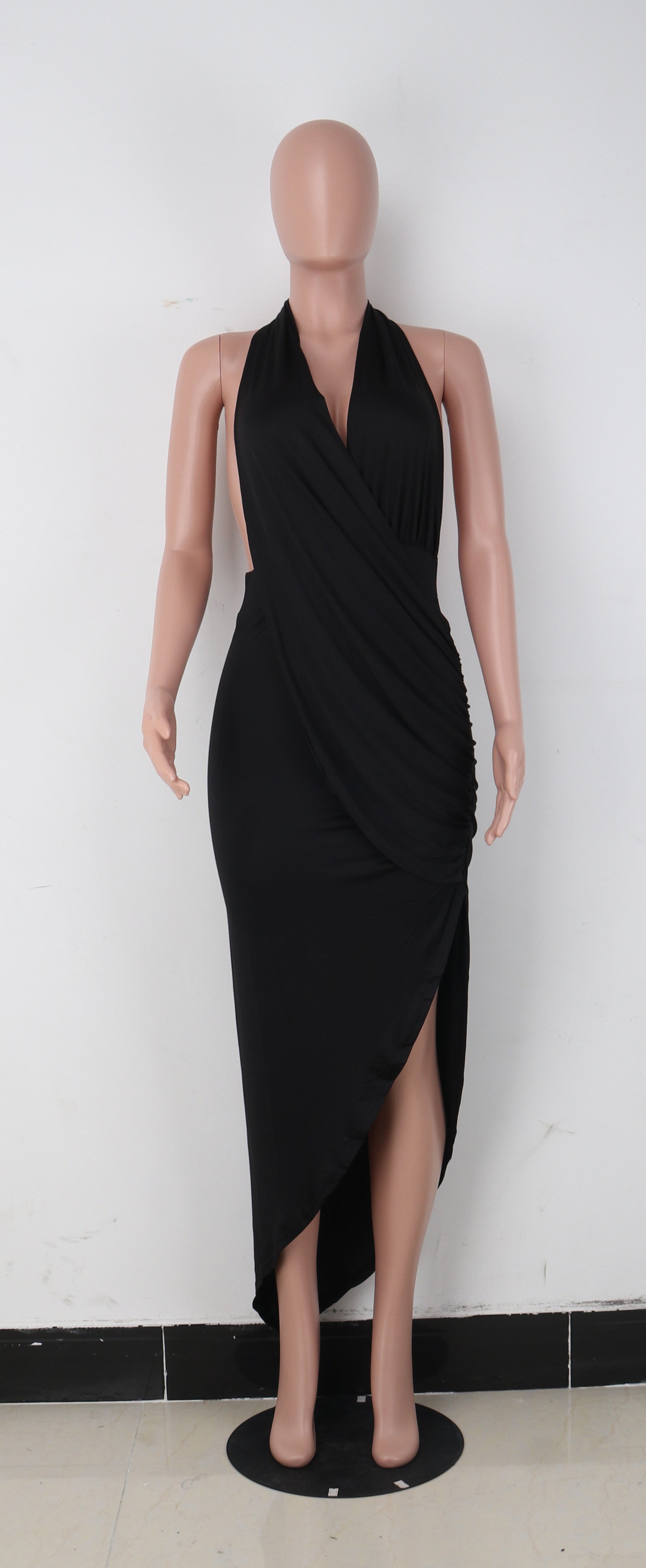 Backless Halter V-neck Irregular Bodycon Dress