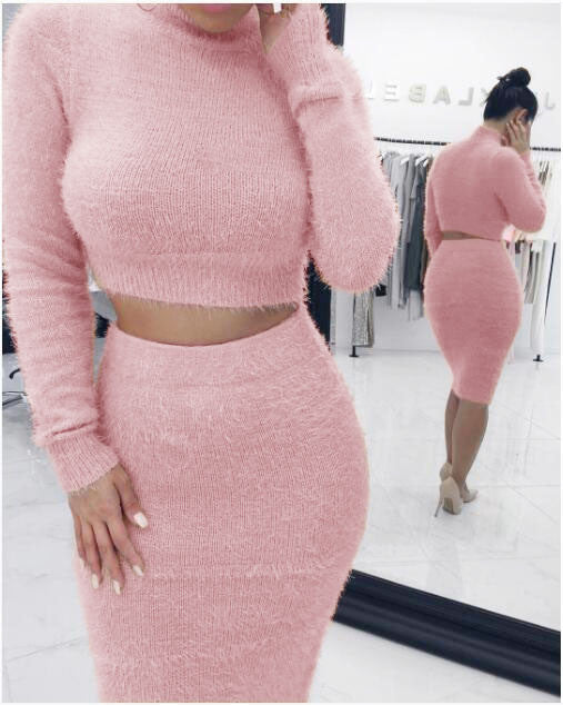 Hot Style Fashion Mohair Sweater Skirt Set