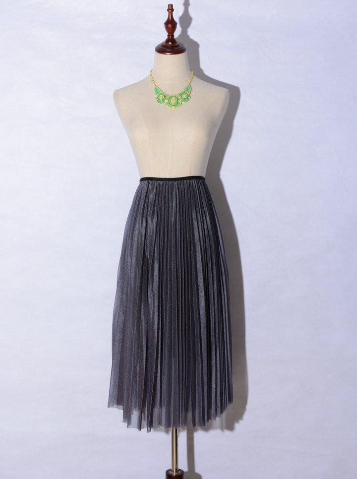 Retro Pleated Elastic Waist Long Veil Skirt
