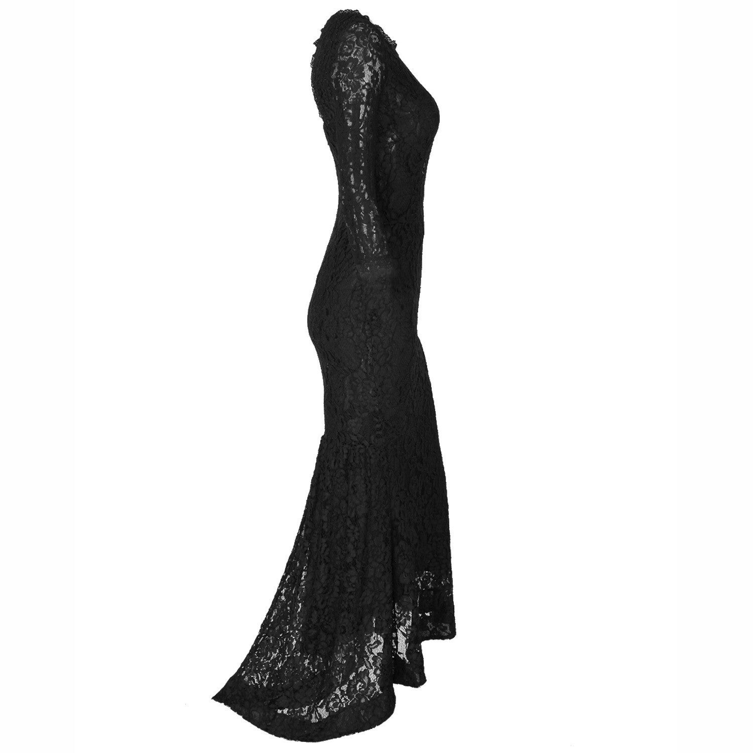 Sexy Black Lace Patchwork Bodycon Long Mermaid Dress