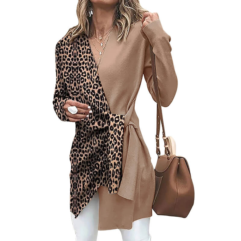 Patchwork Leopard Wrap Blazer Coat
