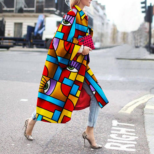 Geometric Print Ooen Front Over Coat