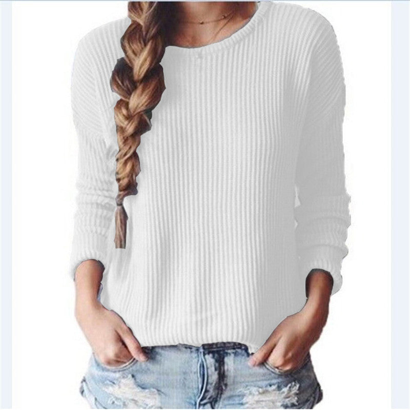 Long-Sleeved Round Collar Pure Color Loose Sweater
