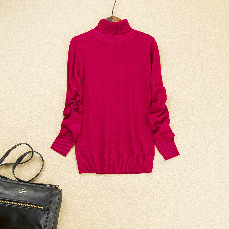 Fashion Pure Color High Neck Long Sleeve Slim Knit Sweater