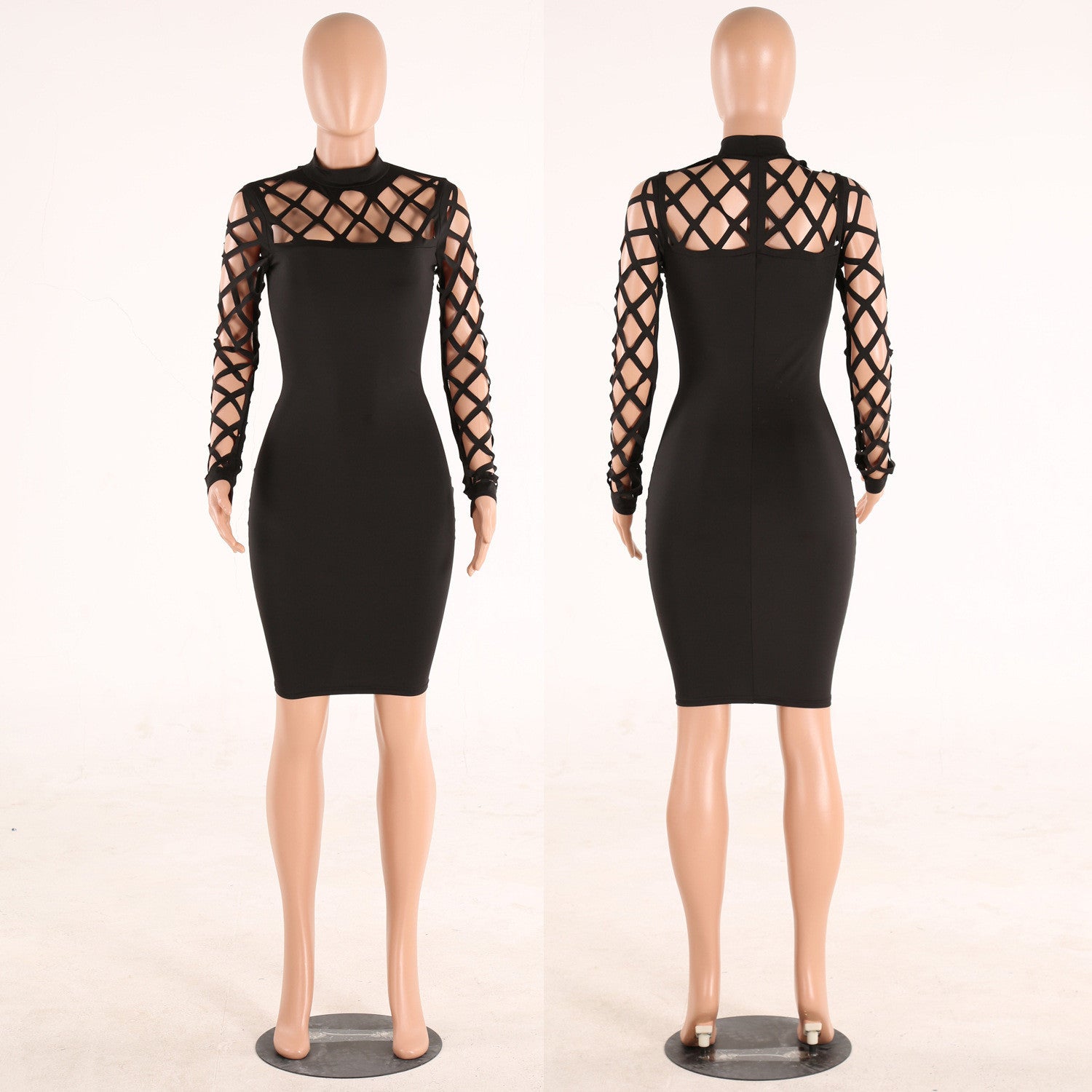 Hollow Out Bandage Long Sleeve Sexy Night Club Dress