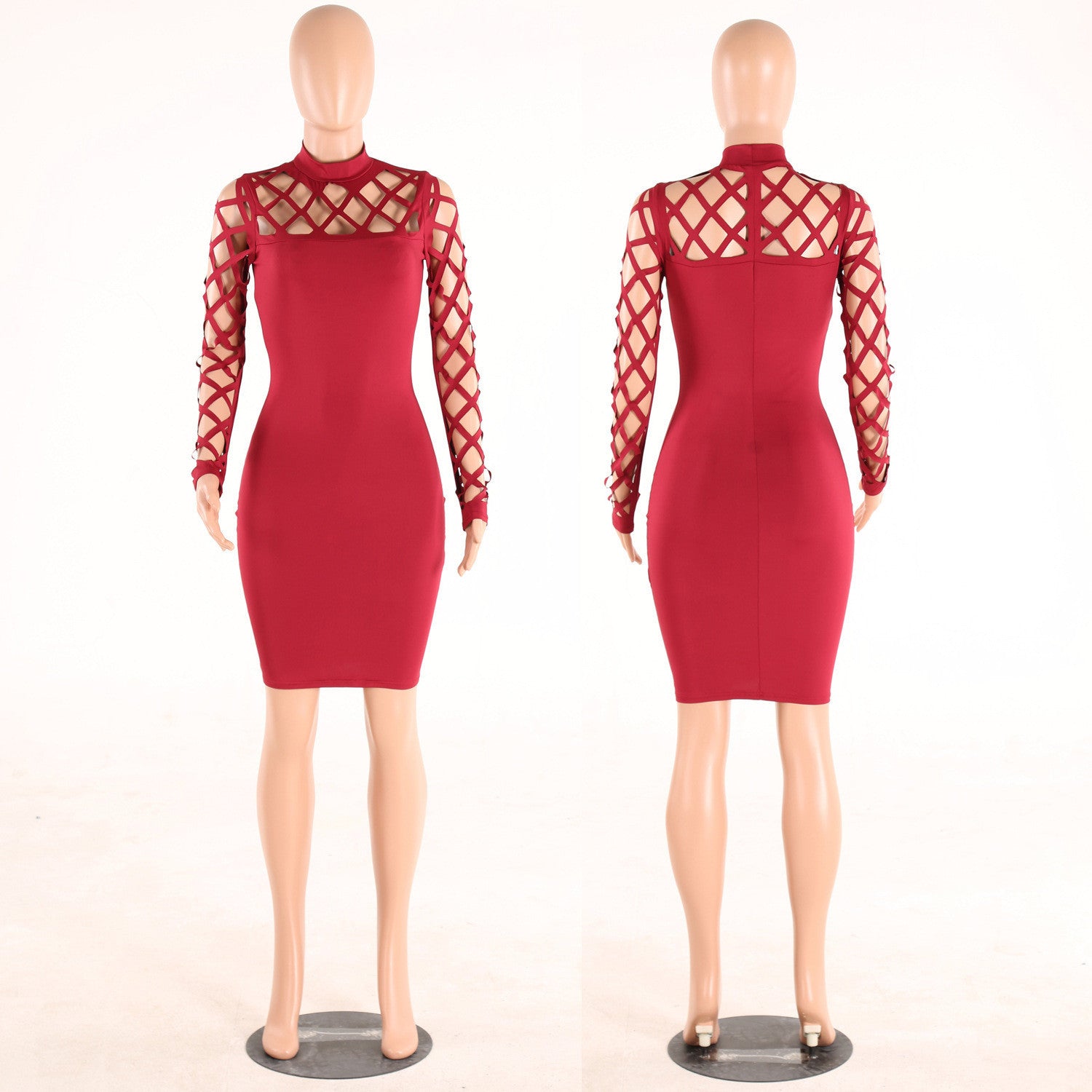 Hollow Out Bandage Long Sleeve Sexy Night Club Dress