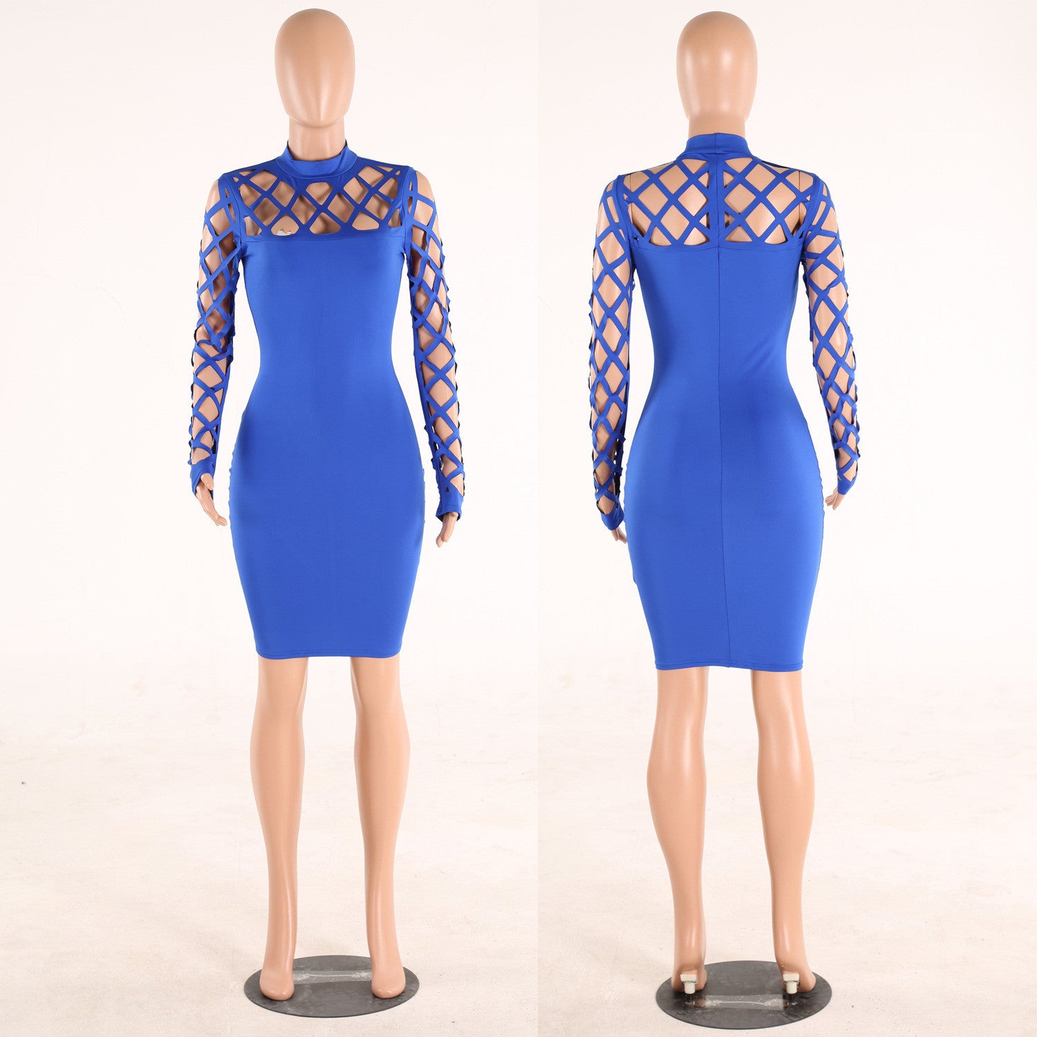 Hollow Out Bandage Long Sleeve Sexy Night Club Dress