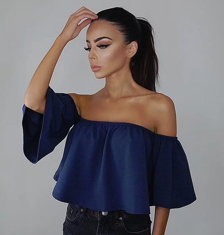 Sexy Off Shoulder Long Sleeve Chiffon Loose Blouse