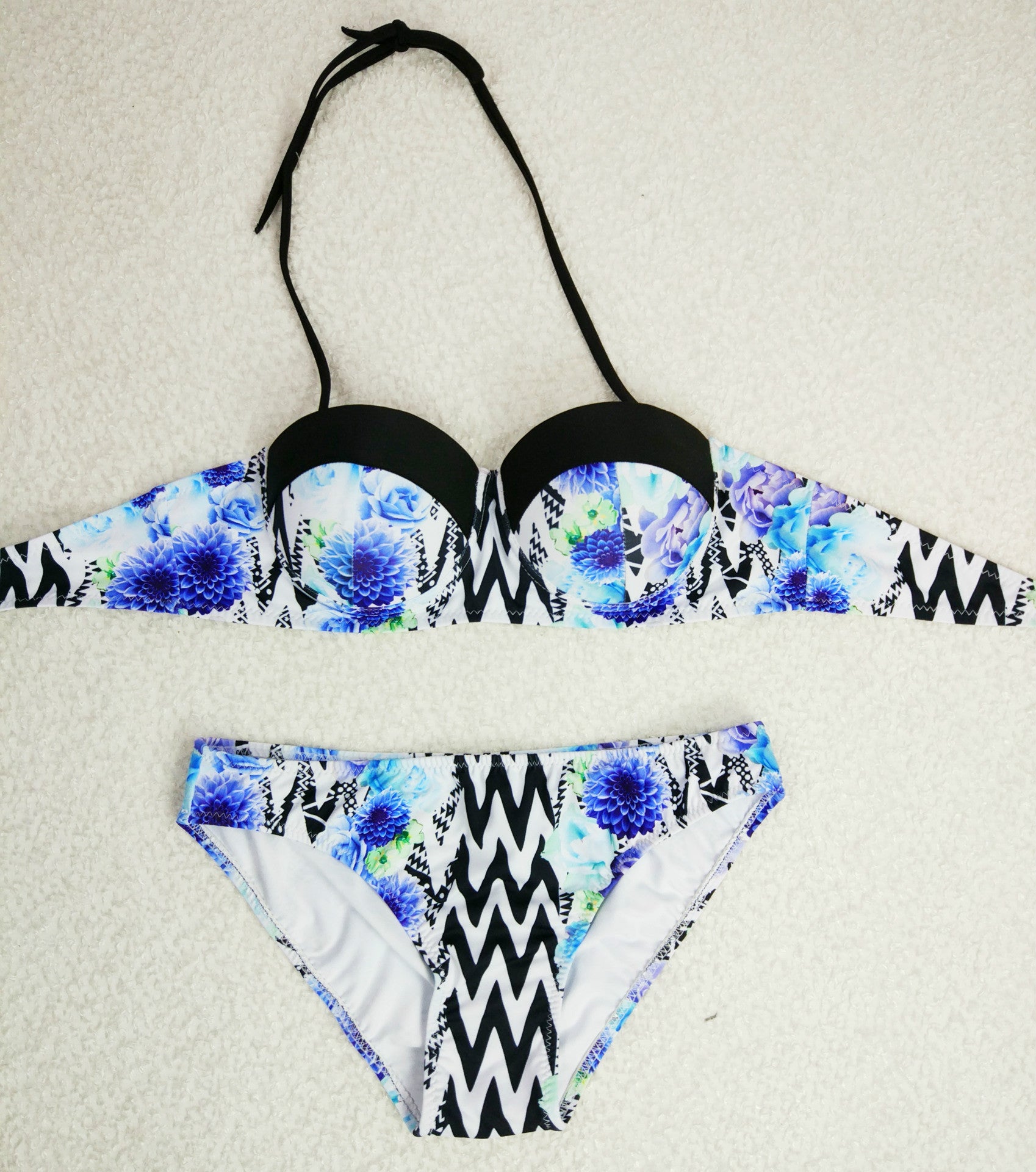 Floral Print Strapless Two Pieces Swimwear Bikini