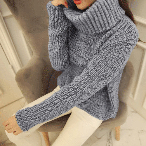 High Neck Knitting Irregular Hem Sweater