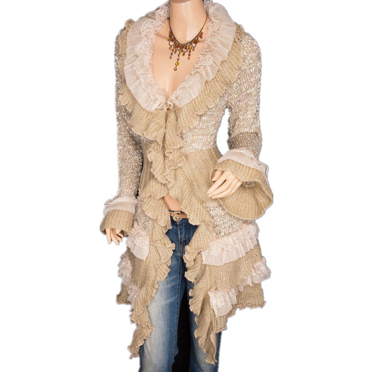 Ruffles Deep V-neck High Collar Irregular Cardigan