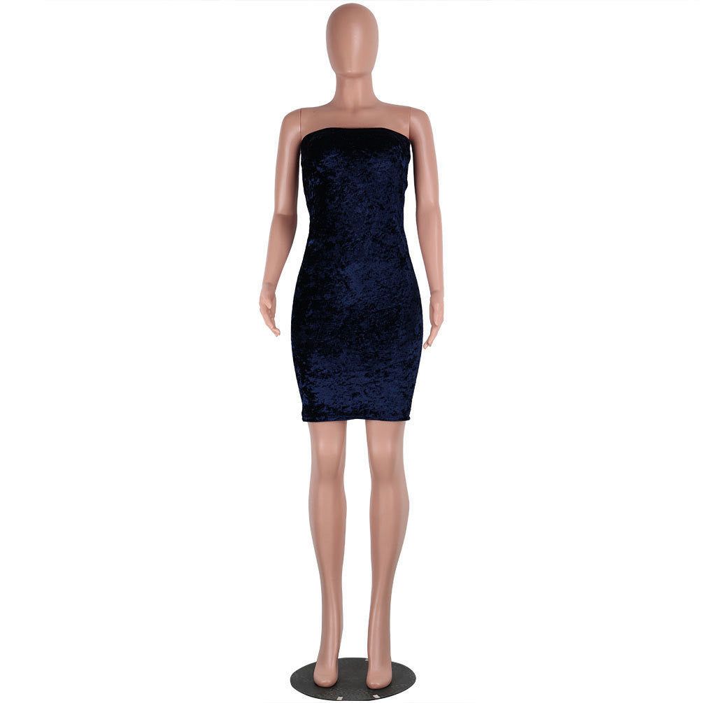 Sexy Strapless Velvet Bodycon Knee-Length Party Dress