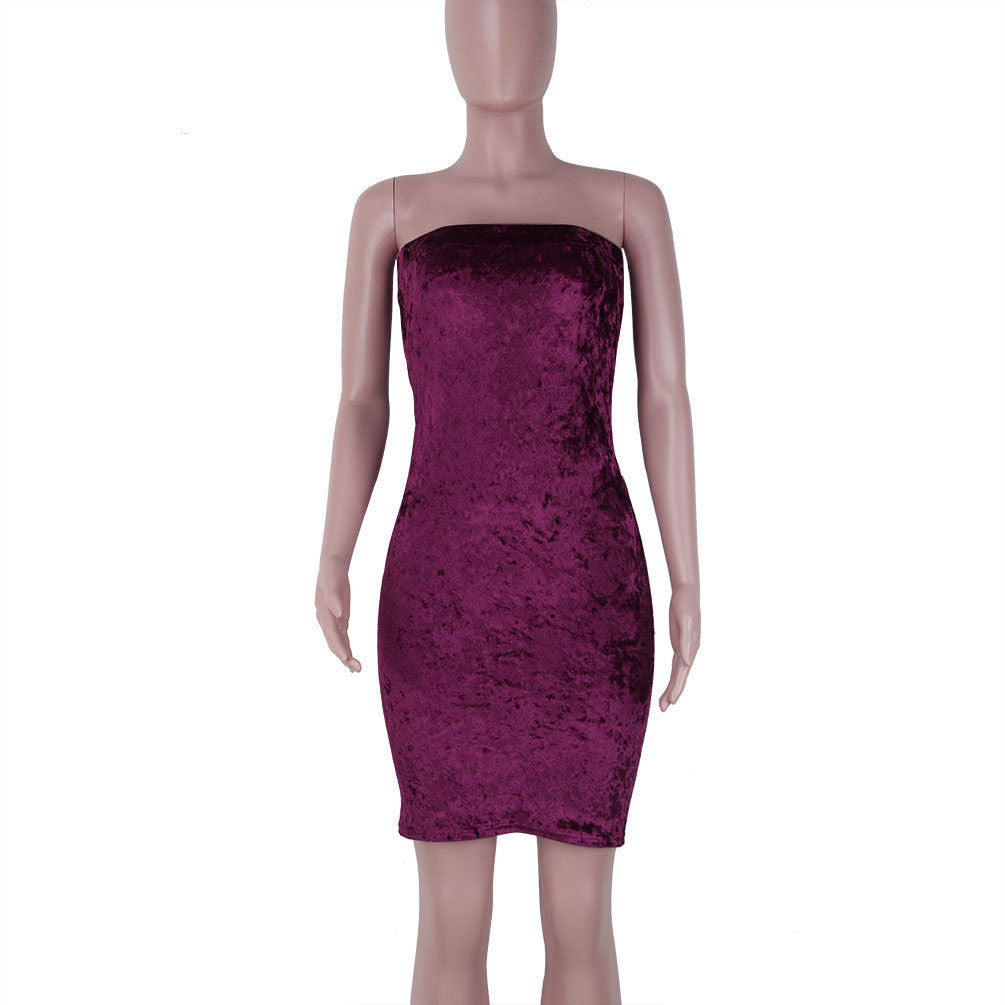 Sexy Strapless Velvet Bodycon Knee-Length Party Dress
