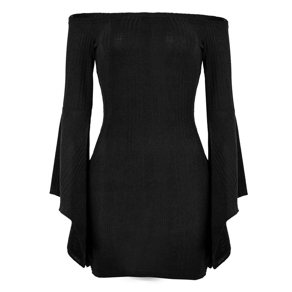 Sexy Off Shoulder Bell Sleeve Bodycon Short Dress